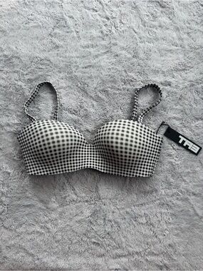 TA3 Wireless Swim Bra Gingham Bikini Top Supportive Molded Cups Medium D-F
